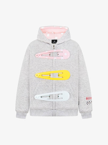 Detachable Hair Clip Decoration Zip Up Hoodie 
