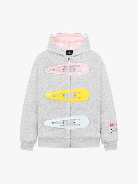 Detachable Hair Clip Decoration Zip Up Hoodie 