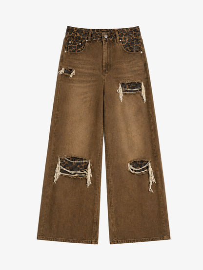 Leopard Panel Wide-Leg Jeans