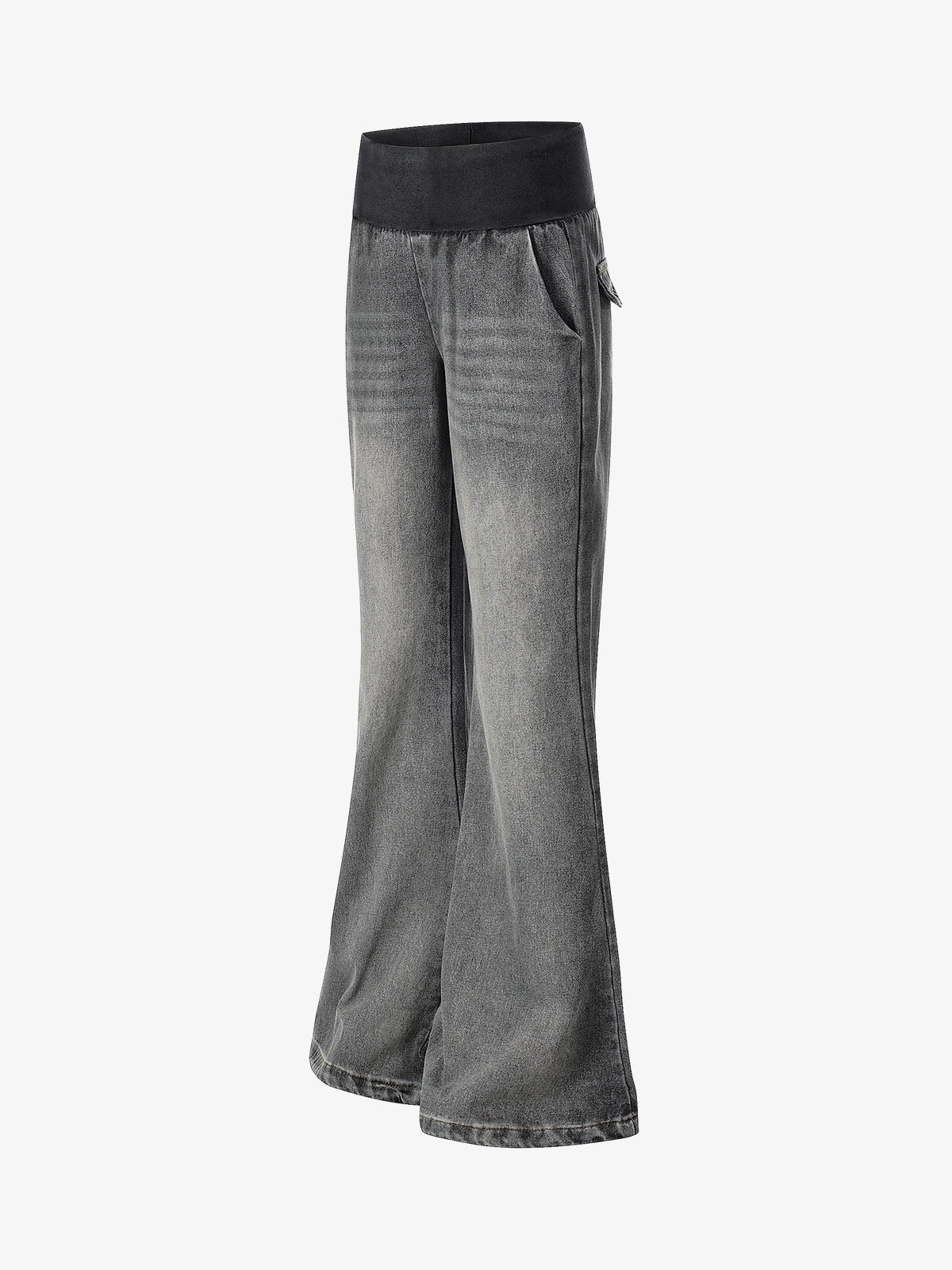 Ribbed Folded Waist Bootcut Jeans