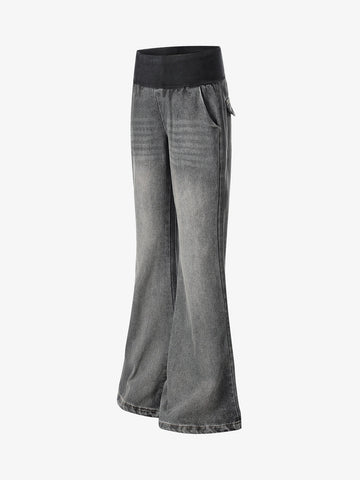 Ribbed Folded Waist Bootcut Jeans