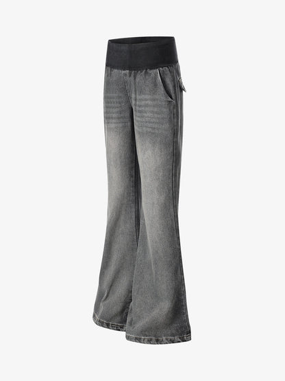 Ribbed Folded Waist Bootcut Jeans