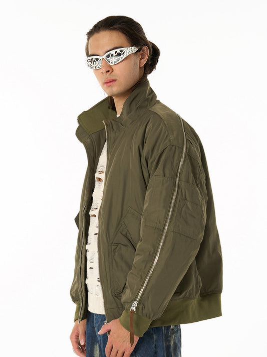 Retro Street Hip-Hop Zipper Design Bomber Jacket 