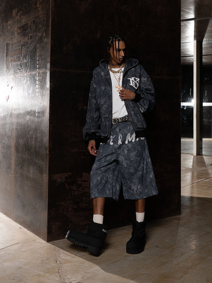Original Oversized Denim Hoodie And Shorts Set - 2583 