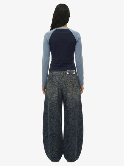 Denim Street Leopard Print Barrel Jeans - 2458 