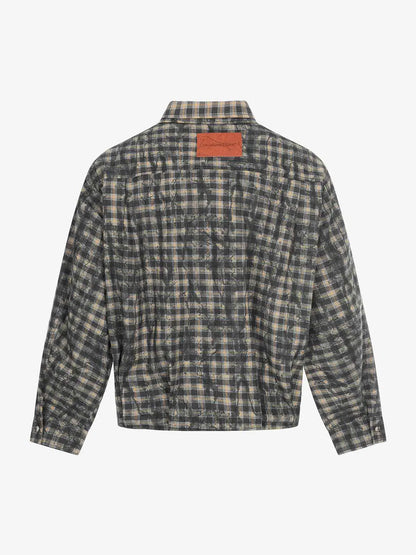 Vintage Washed Plaid Cropped Shirt Jacket 