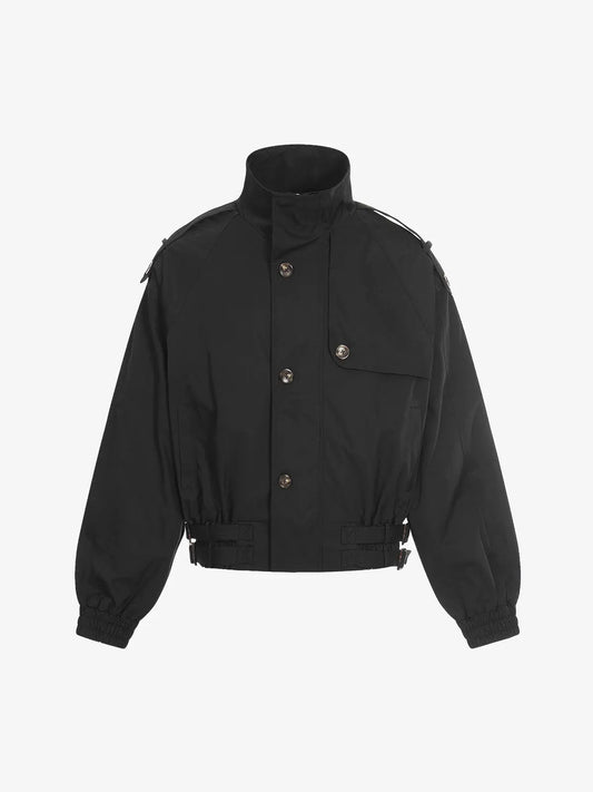 High Neck Belted Utility Cropped Jacket 