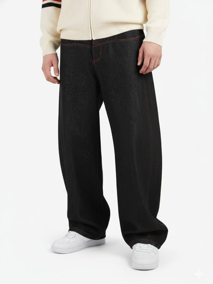 Street Culottes Red Stitching Barrel Jeans 
