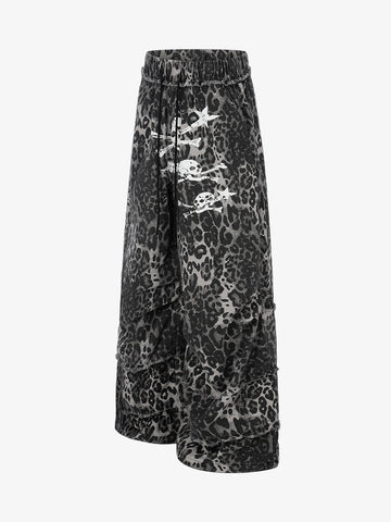 Leopard Print Cropped Pants – Wide-Leg Cotton Blend with Raw Hem