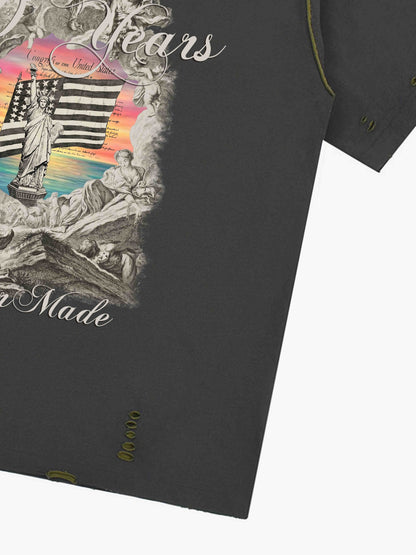 Statue of Liberty Graphic Distressed Reversible T-Shirt