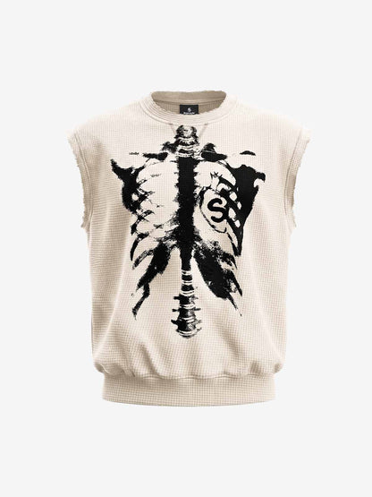 Vintage Skeleton Graphic Waffle Knit Sleeveless Vest 