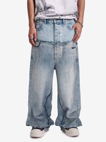 Double-Layer Paneled Baggy Jeans