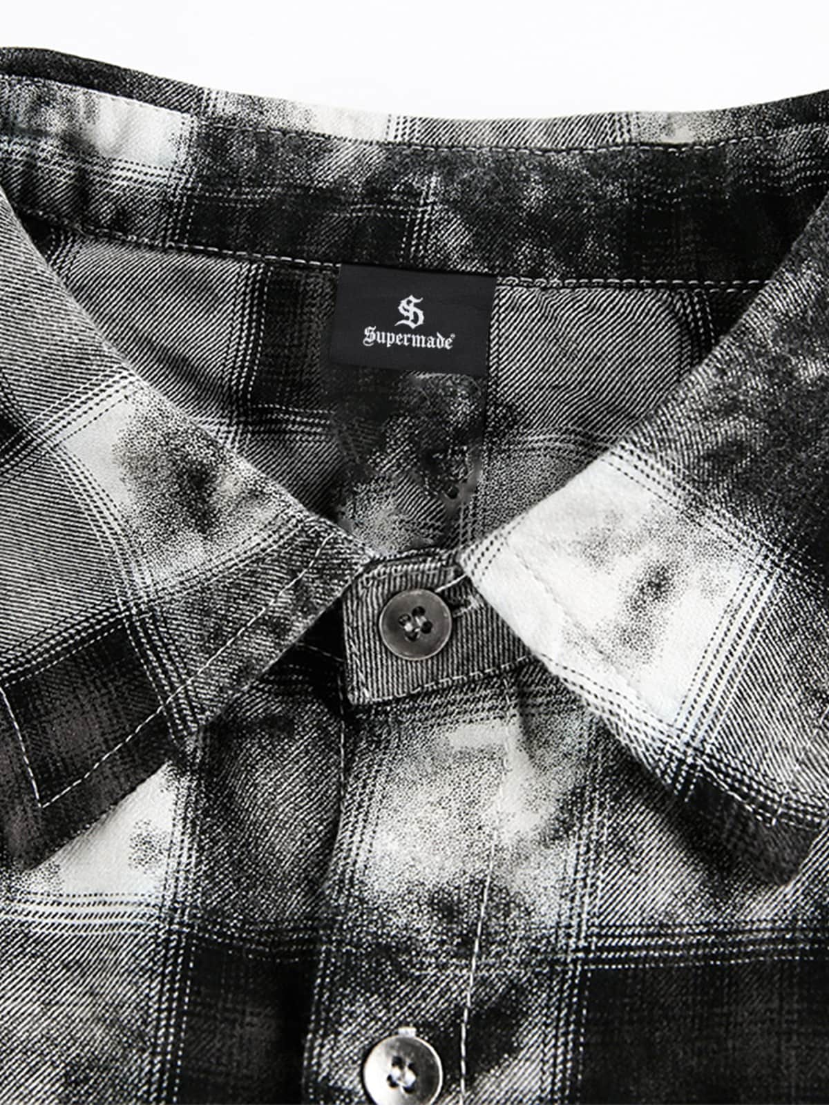 Vintage Wash Plaid Spray Dye Raw Hem Shirt 