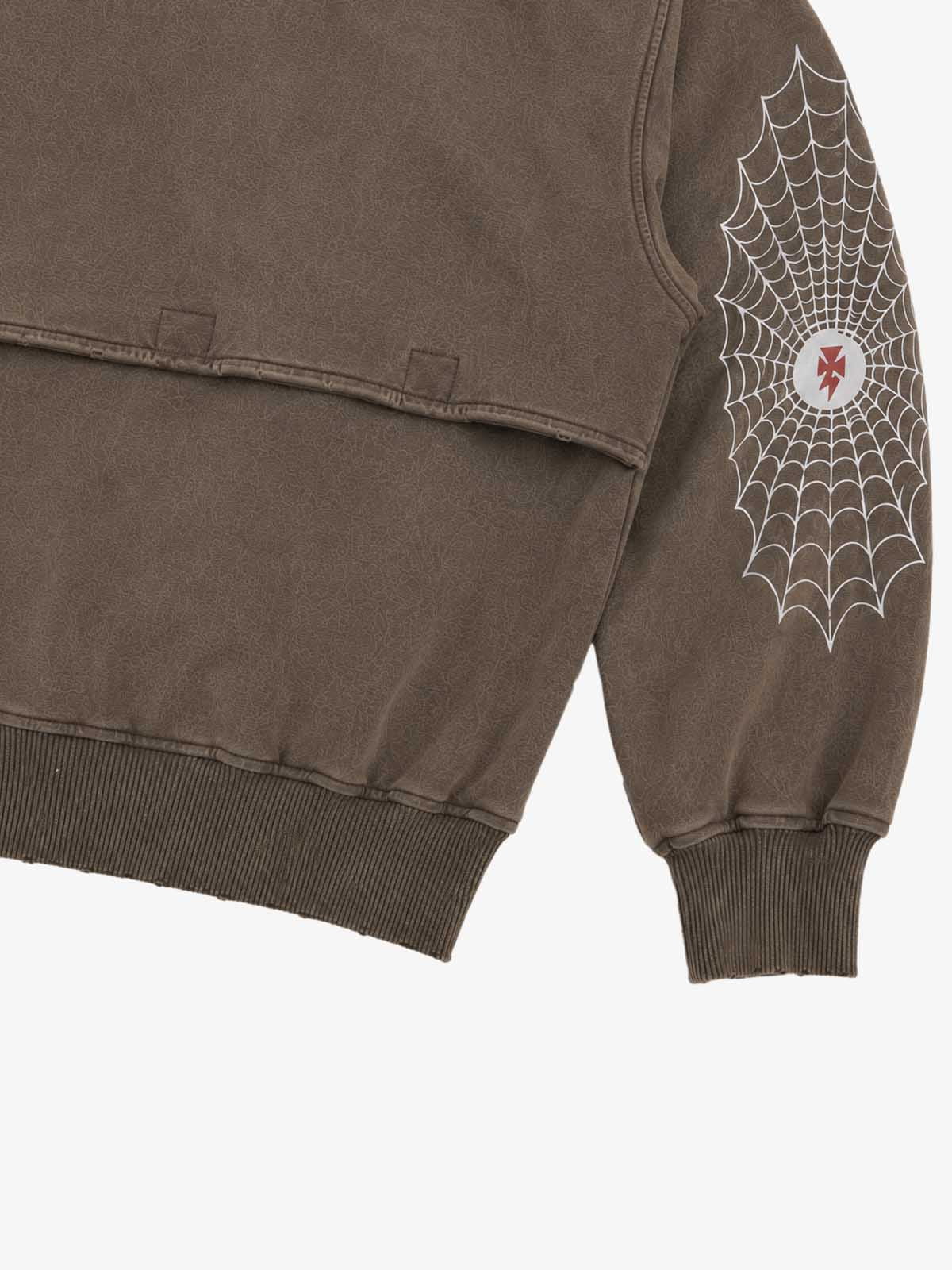 Spiderweb Graphic Washed Distressed Half-Zip Hoodie