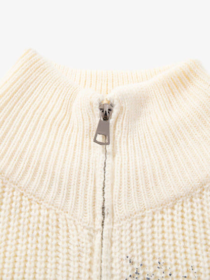 Ink-Splashed Butterfly Jacquard Zip Knit Sweater 