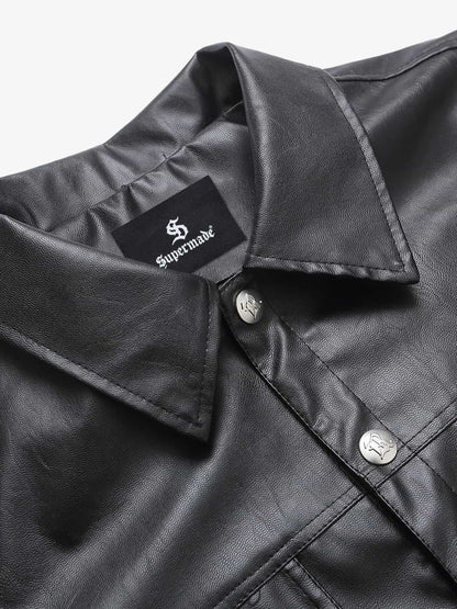 Snakeskin Patchwork Cropped Workwear Jacket
