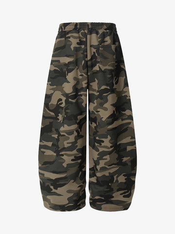 Camouflage Wide-Leg Pants with Red Stripes and Embroidery for Casual Wear 