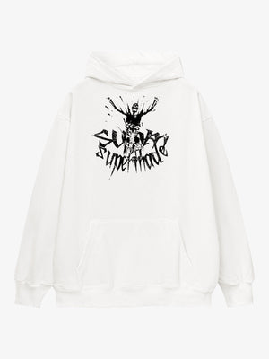 Gothic Devil Graphic Washed Hoodie 
