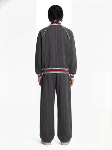 Retro Color-Blocked Striped Stand-Collar Tracksuit 