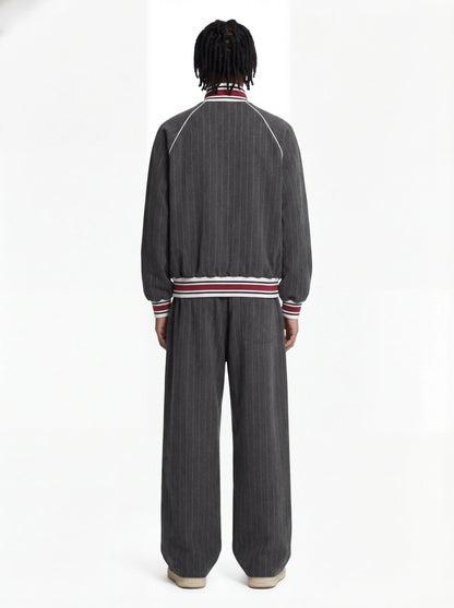 Retro Color-Blocked Striped Stand-Collar Tracksuit 