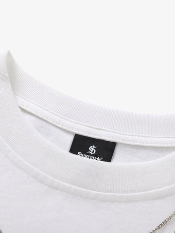 Dark Letter Graphic T-Shirt with Necklace Detail