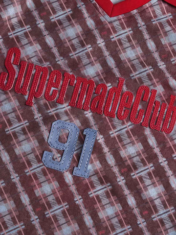 Y2K Plaid Lapel Slim-Fit T-Shirt