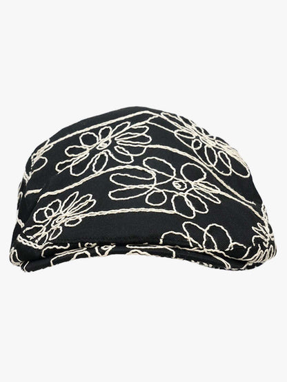 Floral Embroidered Cotton Flat Cap 