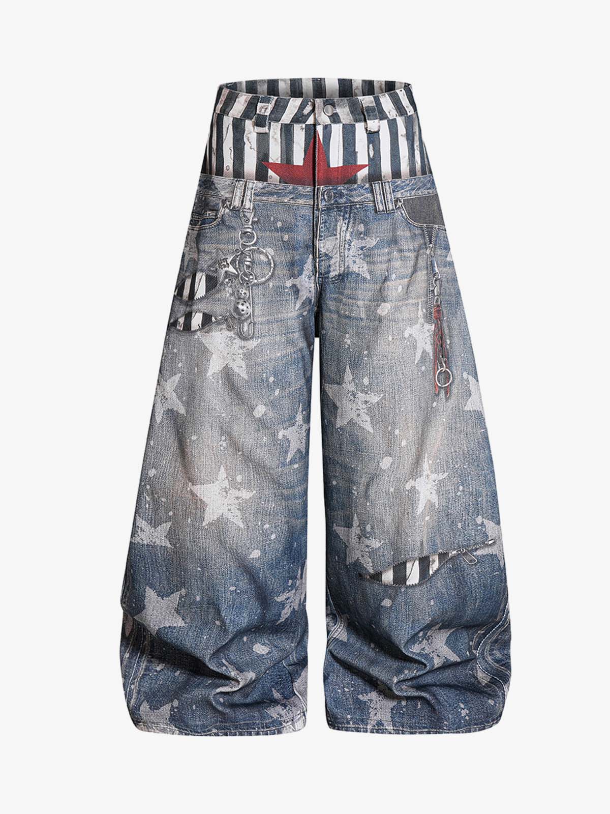 3D Double Waist Curved Jeans