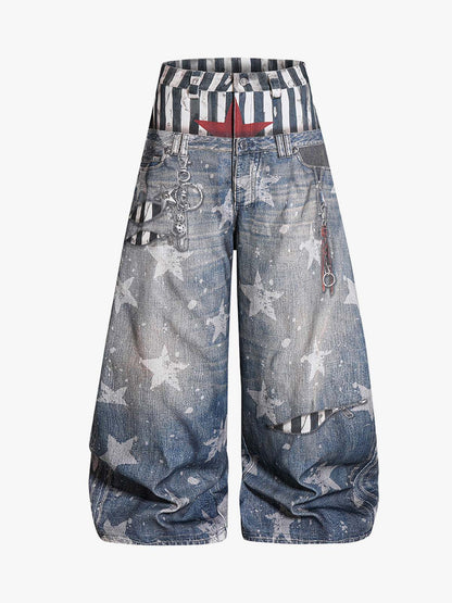 3D Double Waist Curved Jeans