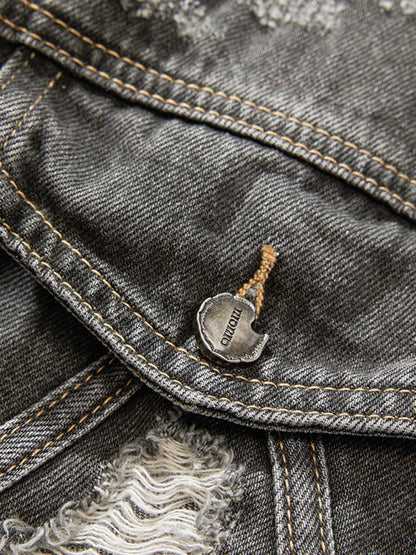 Retro Washed Distressed Denim Jacket 