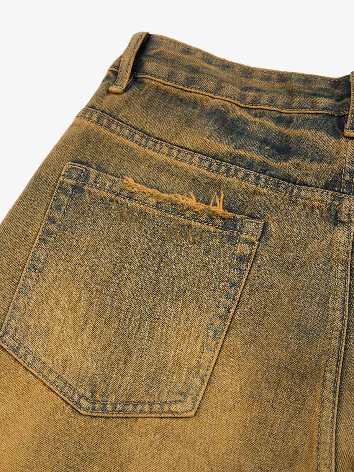 Burnt Orange Distressed Denim Shorts 