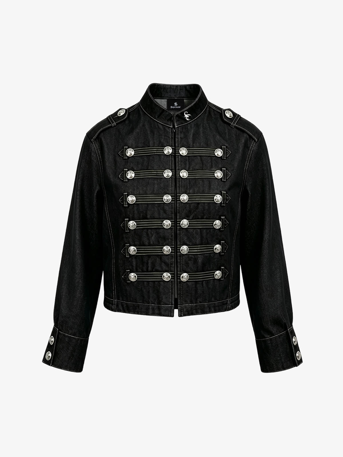 Vintage Silver Button Military Denim Jacket