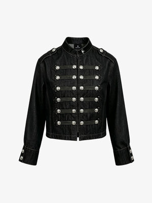 Vintage Silver Button Military Denim Jacket