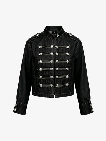 Vintage Silver Button Military Denim Jacket