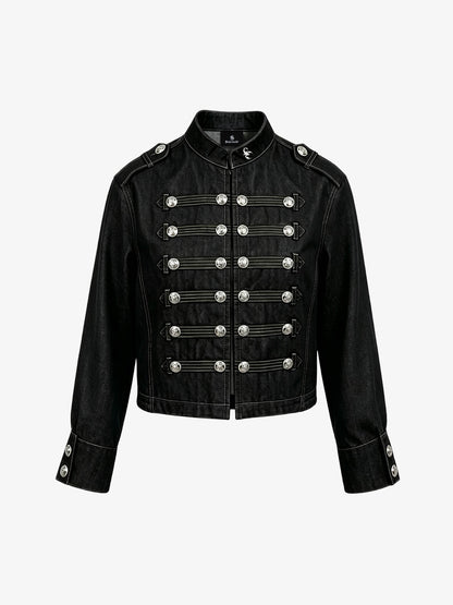 Vintage Silver Button Military Denim Jacket