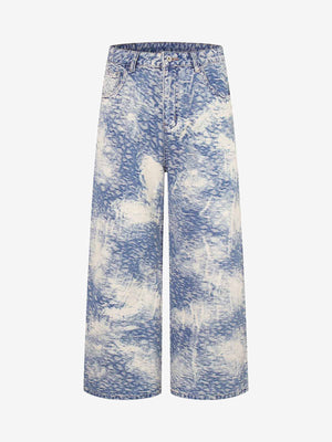 Cloud Texture Jacquard Effect Wide-Leg Jeans 