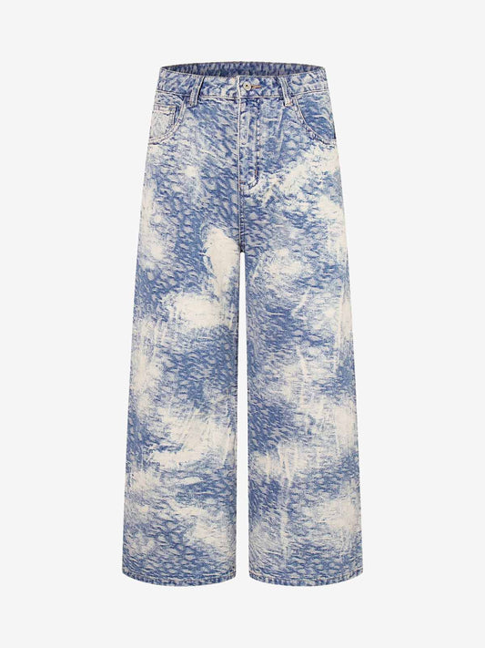 Cloud Texture Jacquard Effect Wide-Leg Jeans 