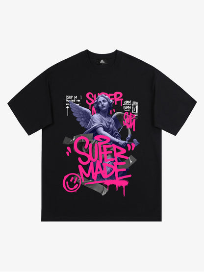 Street Pink Lucky Angel Graphic Design T-Shirt 