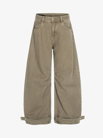 Curved Barrel Leg Inner Pleat Utility Jeans 