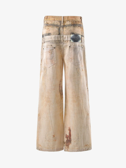 Vintage High Street Mud-Dyed Distressed Baggy Jeans 