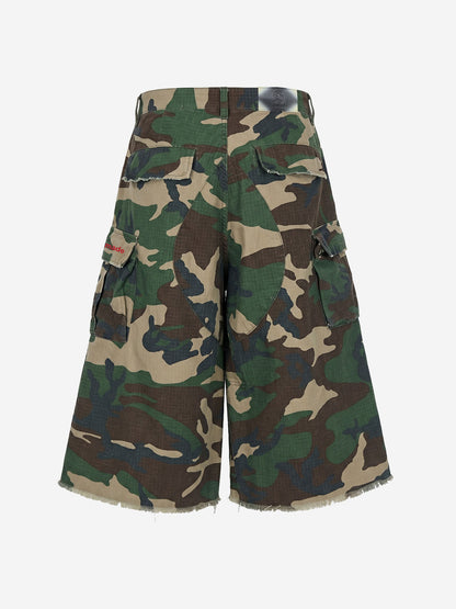 Vintage Camo Frayed Hem Cargo Shorts