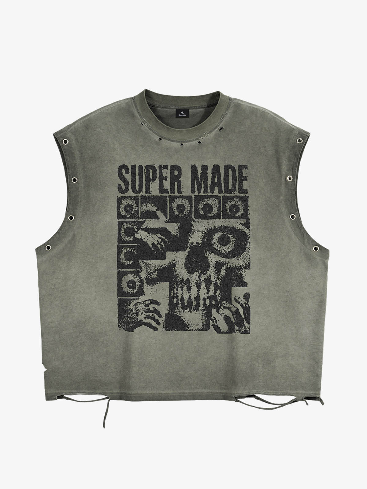 Skull Graphic Grommet Vest