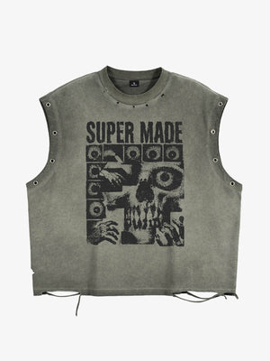 Skull Graphic Grommet Vest