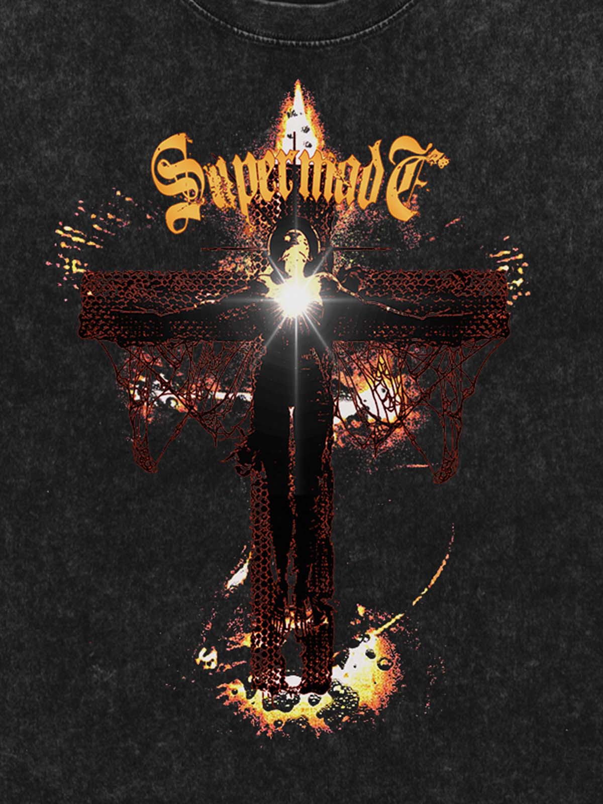 Washed Gothic Cross Graphic T-Shirt 