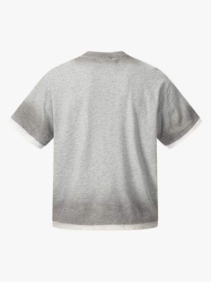 Heather Grey Oversized Cropped T-Shirt – Contrast Ribbed Cuffs & Hem