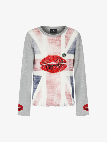 Cotton Casual T-Shirt with Lip Print Sleeve Detail
