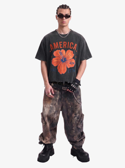 Acid Wash Ripped Floral T-Shirt