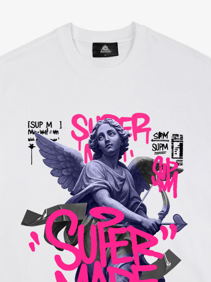 Street Pink Lucky Angel Graphic Design T-Shirt 