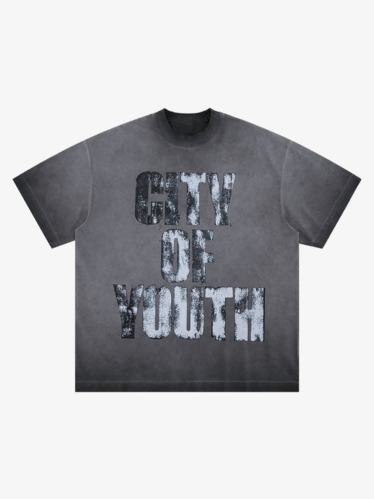 Vintage Gradient Spray Letter Print T-Shirt 