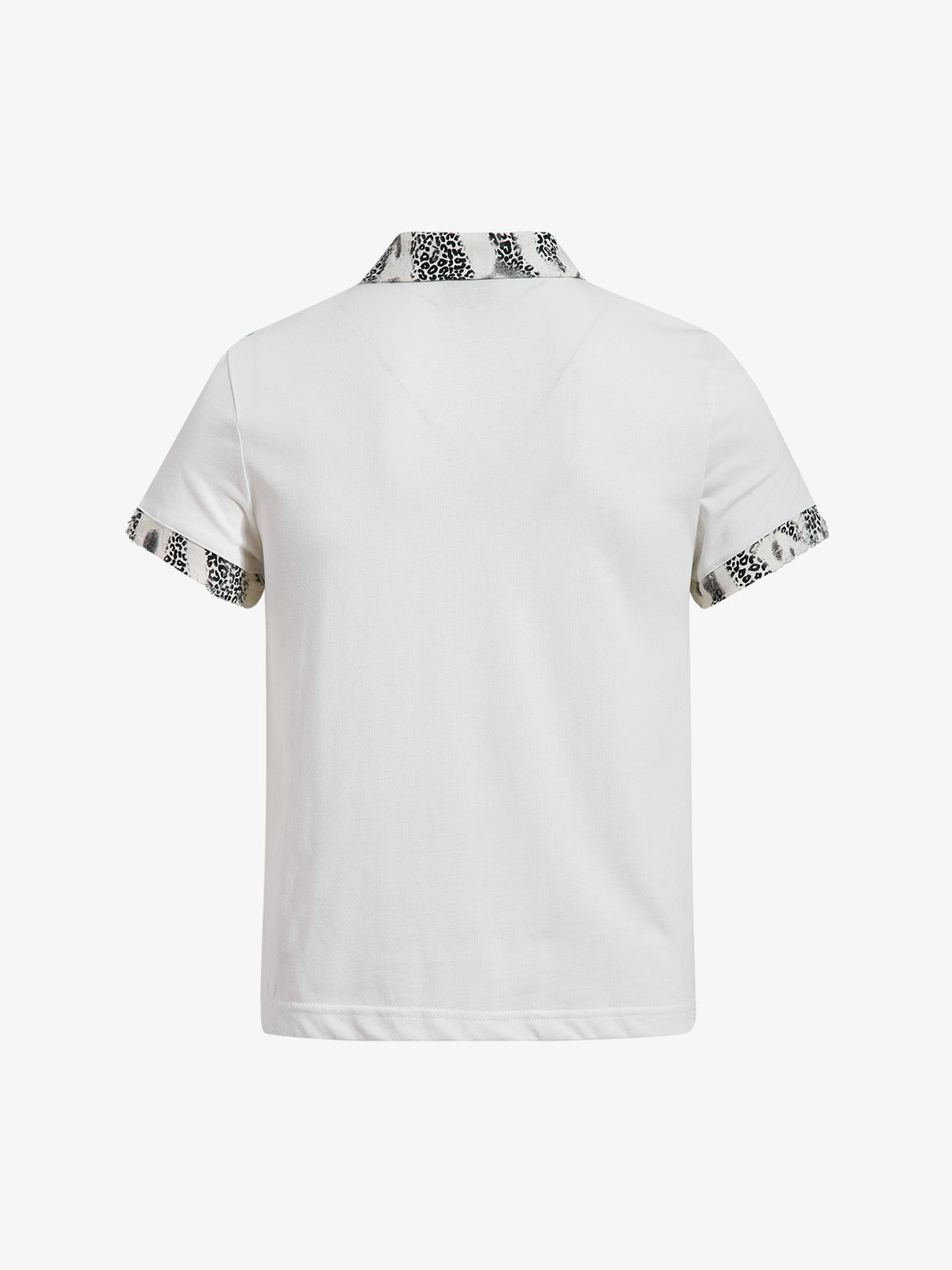 Cotton Polo Shirt with Leopard Print Collar & Cuff Detail